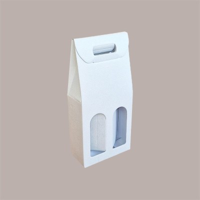 10 Pz Scatola Astuccio Porta 2 Bottiglie 750 ml Olio Vino in Cartoncino Bianco grafica effetto pelle 180x90H385mm [43833612]