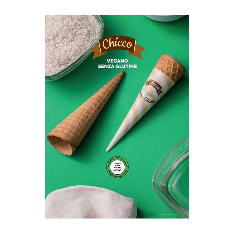 Cono Arrotolato Cialda per Gelato Senza Glutine con Farina di Riso Dm48H180mm Italcialde 160 pezzi [3ddeeebc]