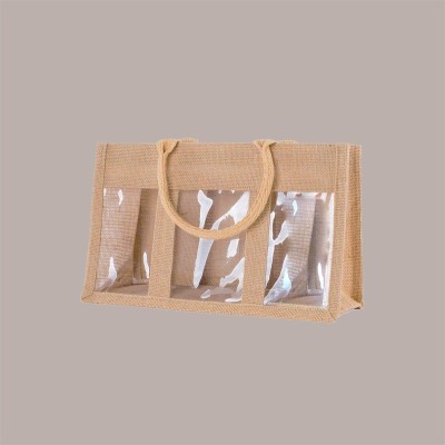 Shopper Busta Juta Porta 3 Vasetti con Finestra in Pvc 30+10xH15 cm 5 Pezzi [22124ede]