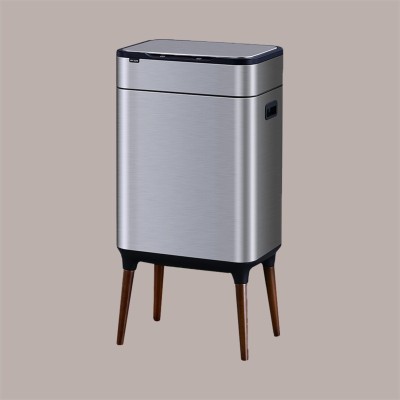 Cestino Pattumiera Automatica Doppia con Sensore 26 Lt Acciaio Inox, Ozono e Gambe in Legno [36891c25]