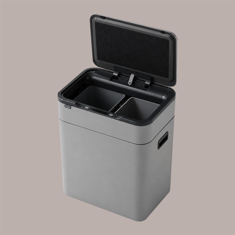 Cestino Pattumiera Automatica Doppia con Sensore 26 Lt Acciaio Inox, Ozono e Gambe in Legno [efaf5f28]