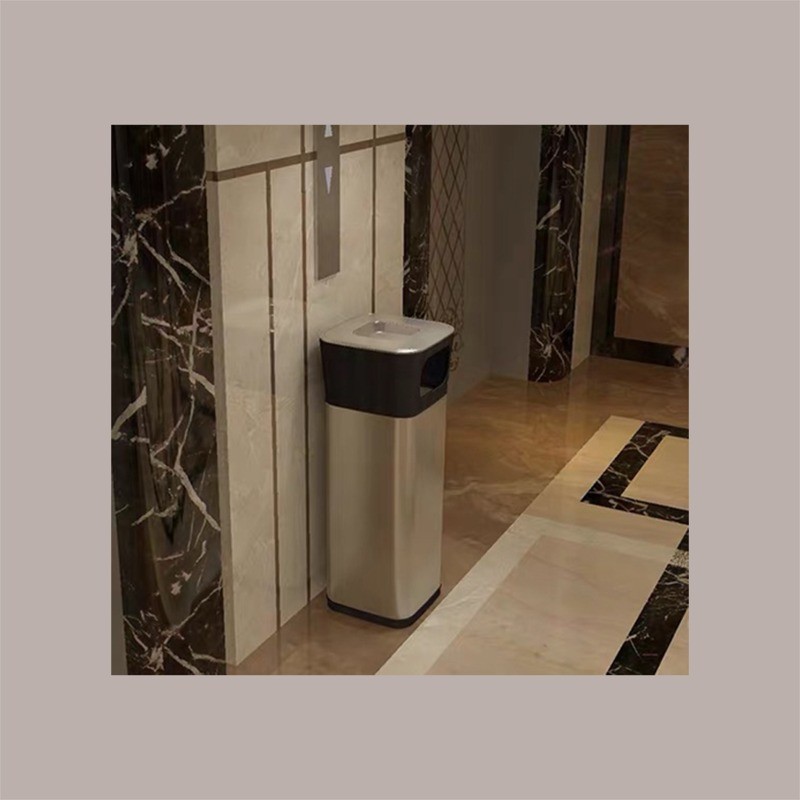 Cestino Pattumiera Quadrato con Posacenere 25 Lt in Acciaio Inox Argento  JAH3222 [a09bc85f]