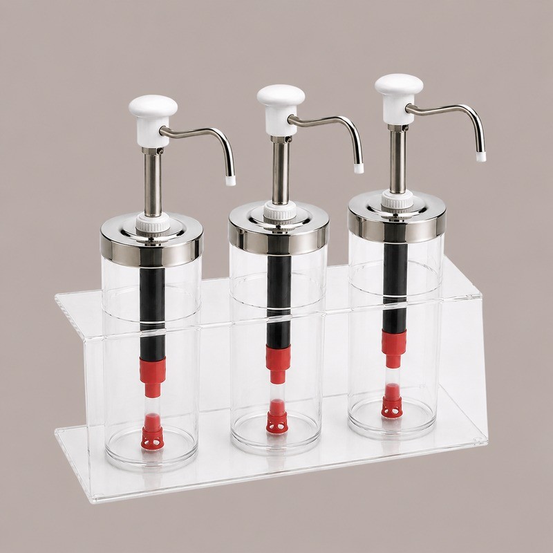 Distributore Dosatore Salse e Creme 3 Dispenser 1650 ml in Plexiglass, Acciaio e Finiture Bianche [a21813f7]