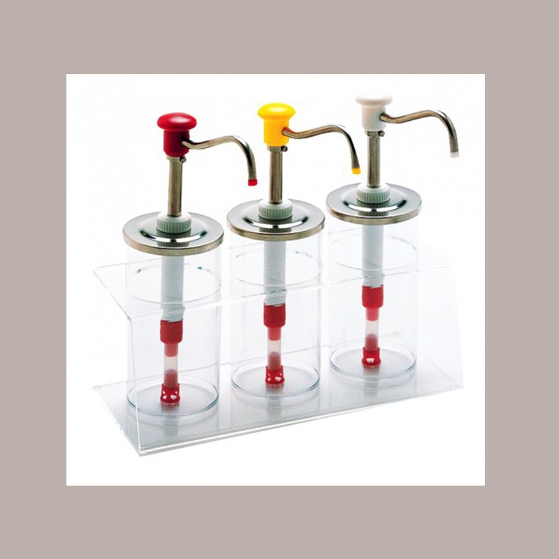 Distributore Dosatore Salse e Creme 3 Dispenser 1650 ml in Plexiglass, Acciaio e Finiture Bianche [f056cf1b]