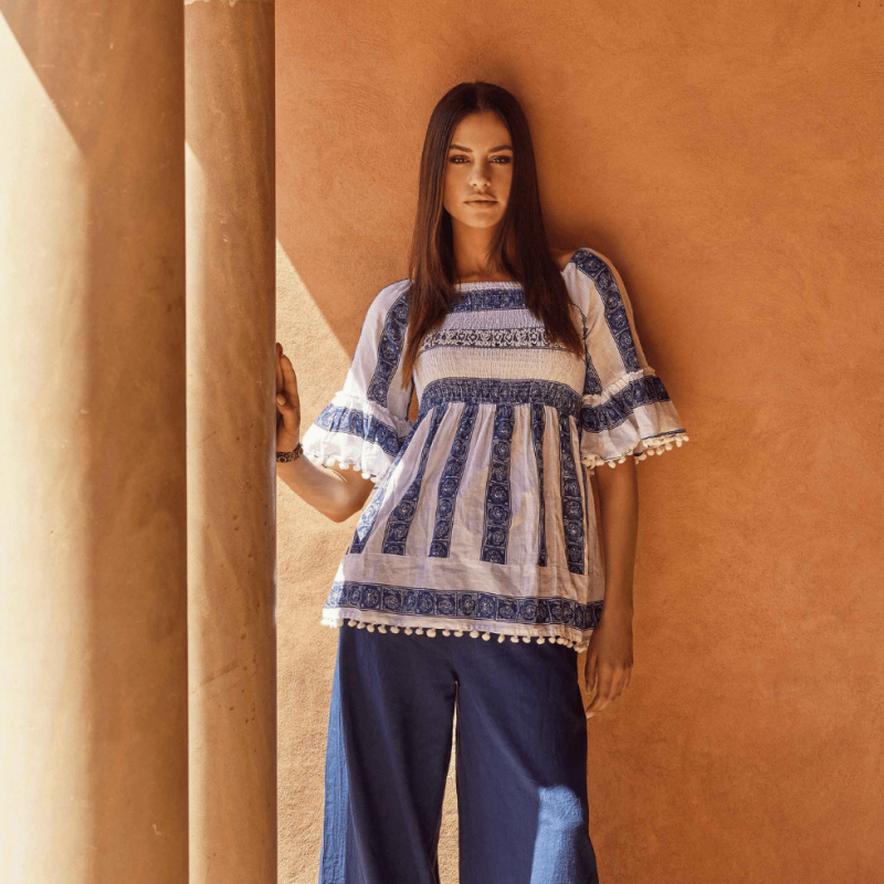 Blusa Atena bianca e blu by David