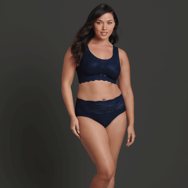 Slip vita alta con pizzo Essential Lace blu mare