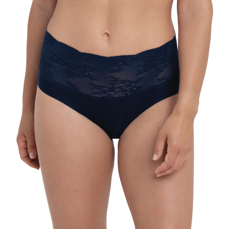 Slip vita alta con pizzo Essential Lace blu mare