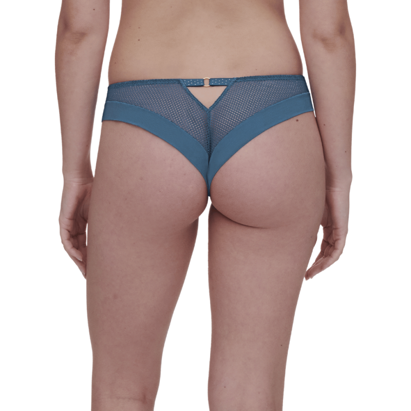Tanga in pizzo Fleurs Signature di Chantelle Lingerie blue denim