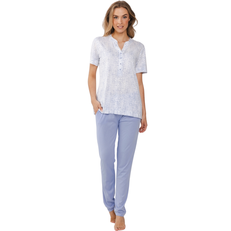 Pigiama serafino azzurro in cotone Pastunette