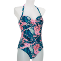 Costume intero floreale blu magenta hawaii Sunflair