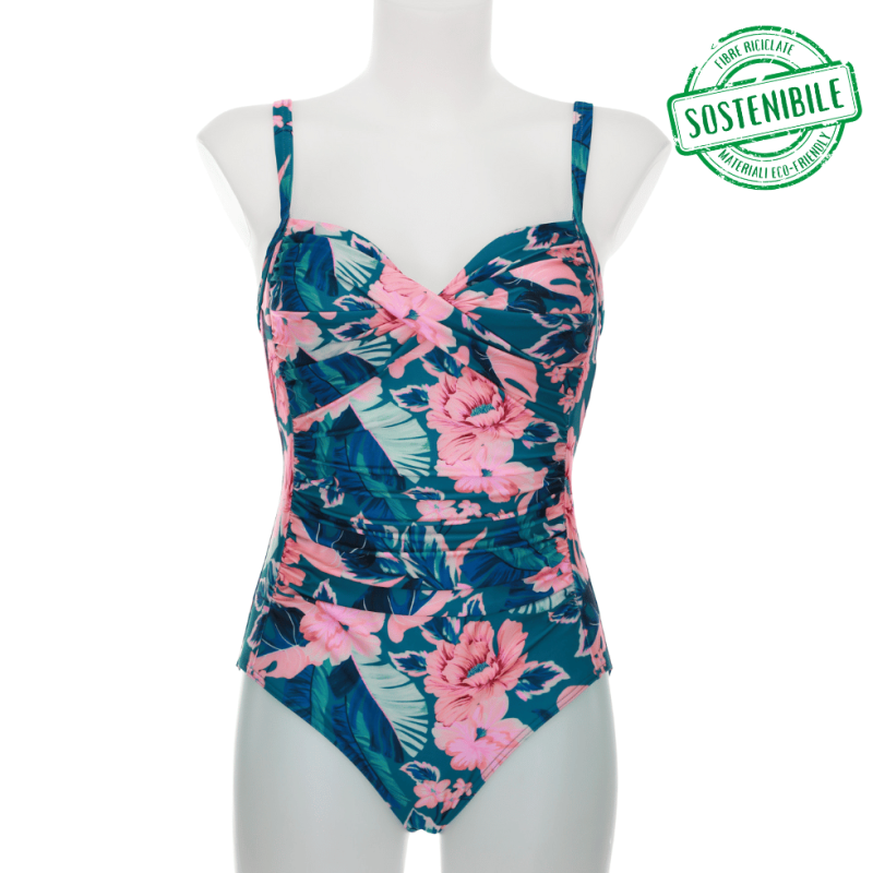 Costume intero floreale blu magenta hawaii Sunflair