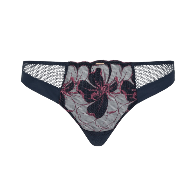 CL-C12Q90-B00 - Tanga in pizzo floreale Fleurs Signature - bleu maritime lurex