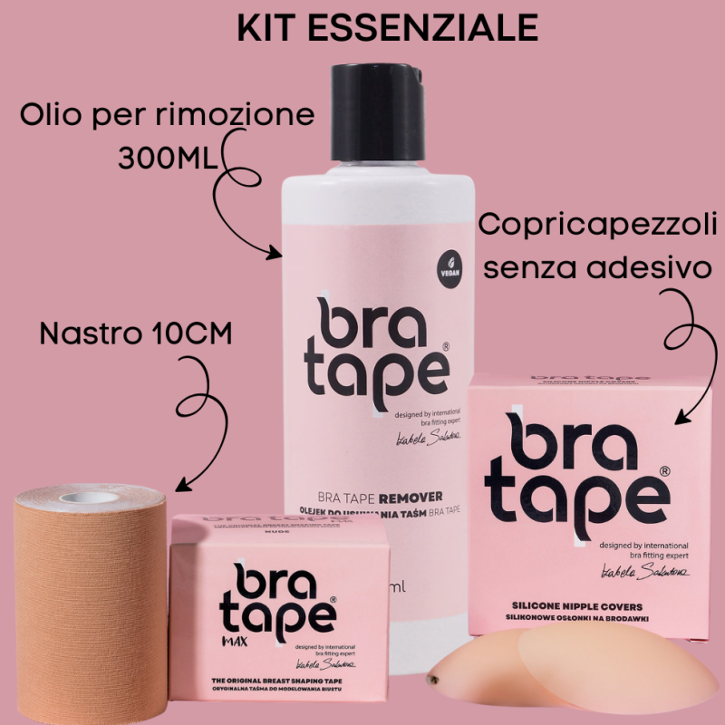 Bra tape kit 10cm con copri capezzoli e olio rimozione sicura