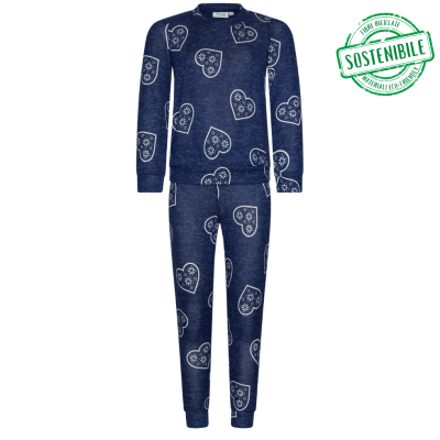 Pigiama donna e ragazza Rebelle blu cuori