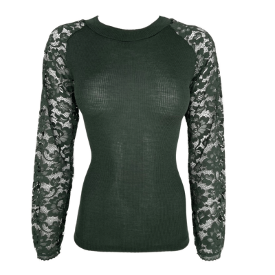 Girocollo manica lunga in lana-seta e pizzo Fraly