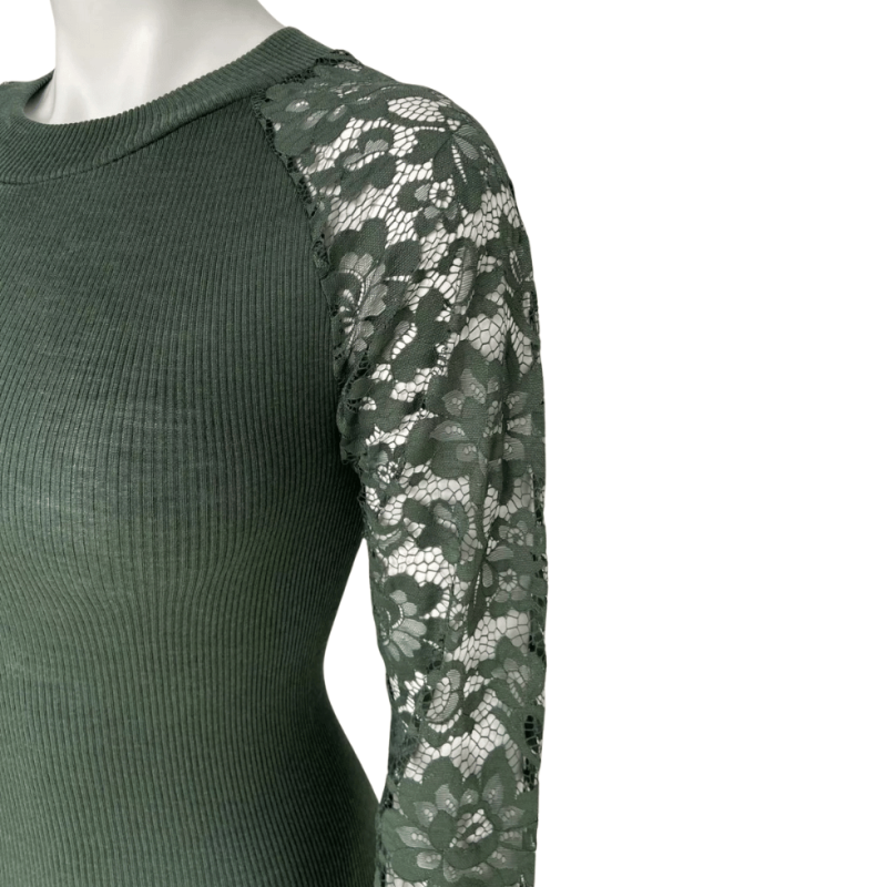 Girocollo manica lunga in lana-seta e pizzo Fraly